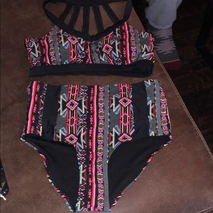 tribal print high-waisted bathing suit